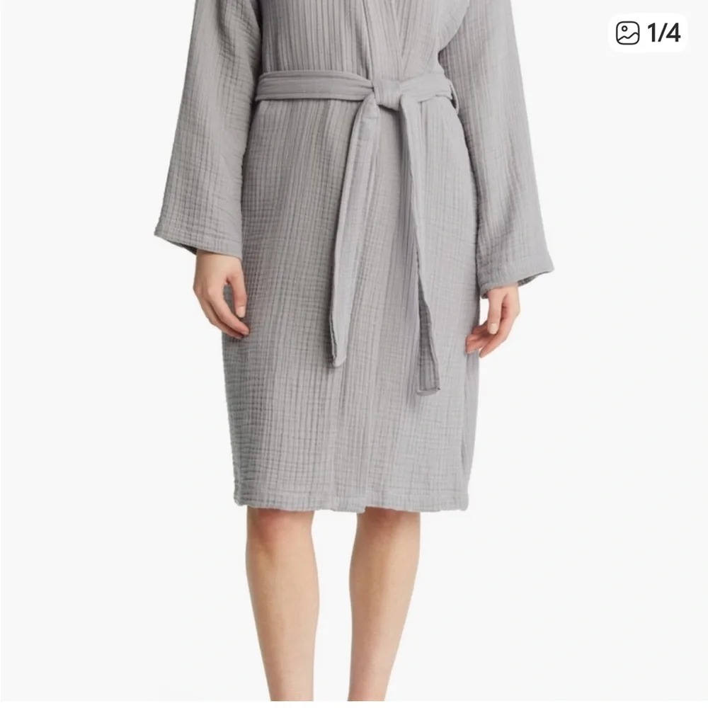 PARACHUTE Cloud Turkish Cotton Waffle Knit Belted Gauzy Unisex Grey Robe,Medium